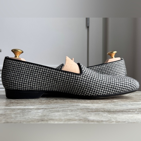 PHINEAS COLE HOUNDSTOOTH PLAID LOAFER SLIPPER $900 9.5 Stubbs Paul Stuart BLACK main image 6
